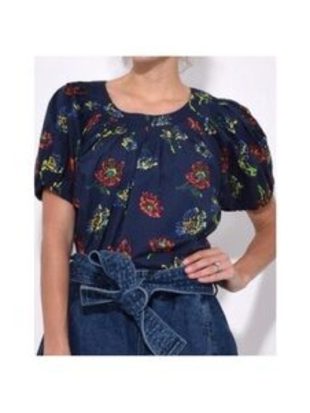 Ulla Johnson Navy Floral Puff Sleeve Blouse size 2